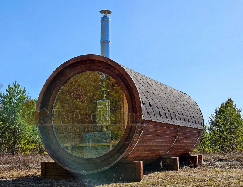 Баня-бочка «Орео» с панорамным окном Баня-бочка «Орео» с панорамным окном