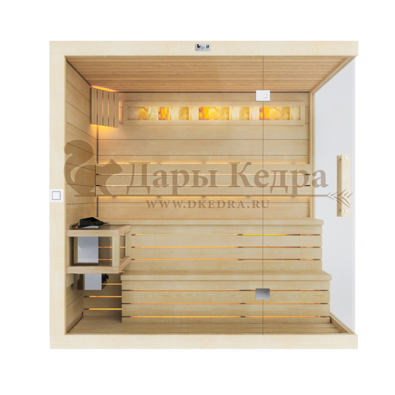 Трехместная прямая финская «Элит» сауна кабина из кедра и липы с электрокаменкой