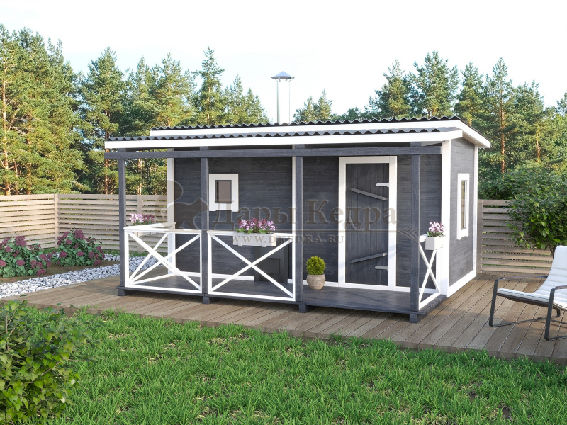 Каркасно-щитовая баня из кедра «Оптима» с верандой Каркасно-щитовая баня из кедра «Оптима» с верандой